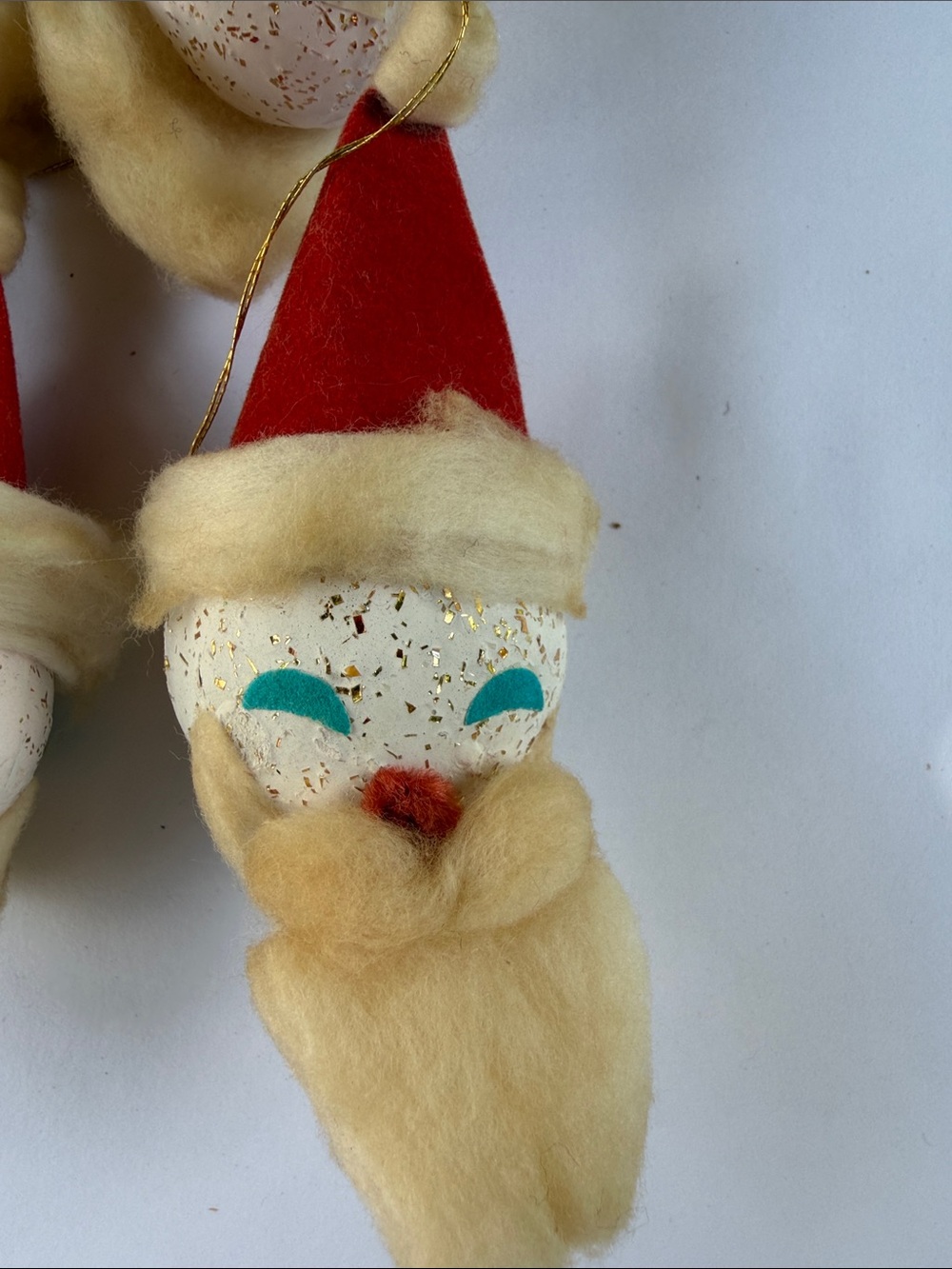 Vintage Japan Spun Cotton Santa Head Christmas Ornaments Lot of 10 Mid Century